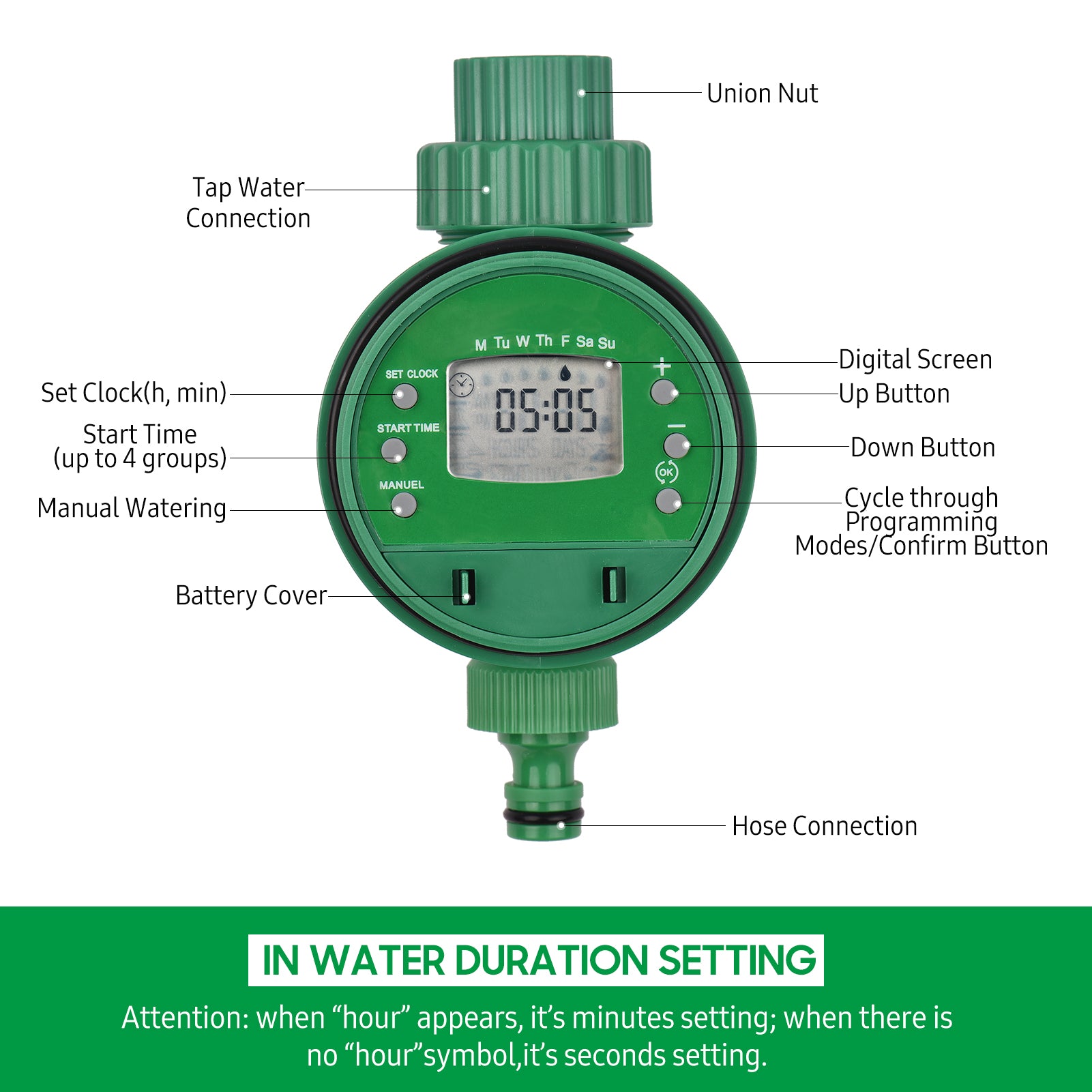 Digital Automatic Watering Timer Programmed Garden Irrigation Timer Battery Operated Intelligent Water Irrigation Controller for Lawn Farmland Courtyard Greenhouse