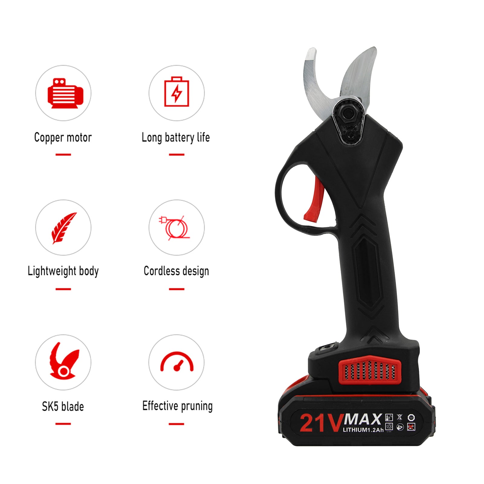 21V Portable Handheld Cordless Electric Pruning Shears with Carry Case Rechargeable 1200mAh Lithium Battery & Charger Powered Tree Branch Pruner Garden Clippers 30mm Cutting Diameter