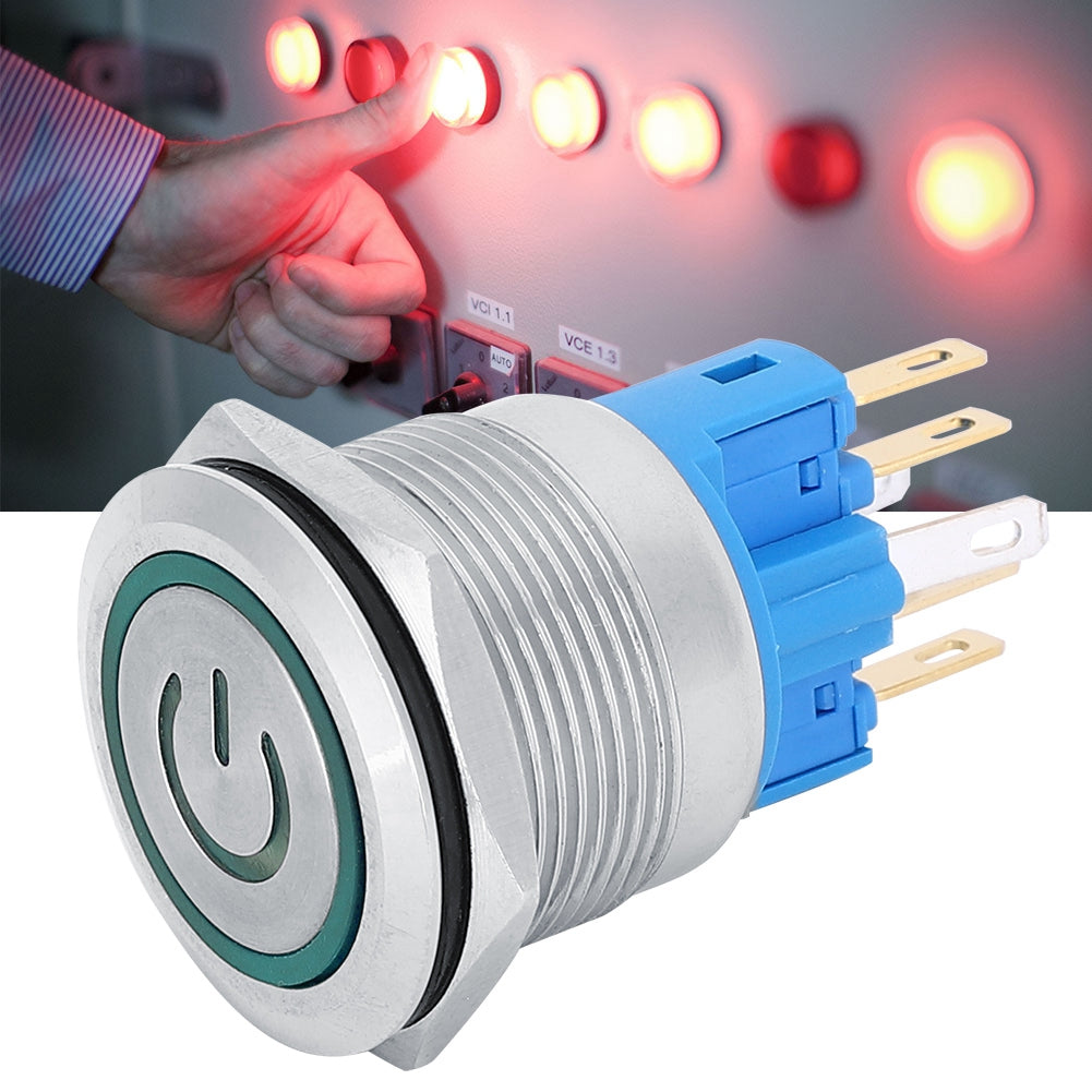 2Pcs 22mm AC220V 6-Pin Push Button Switch IP65 Protection Level Reset Button with SignGreen