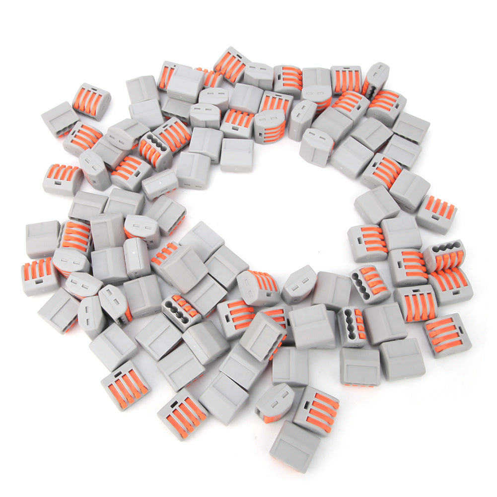 100pcs 4 Way Spring Lever Terminal Block Reusable Electrical Wire Cable ConnectorPCT-214