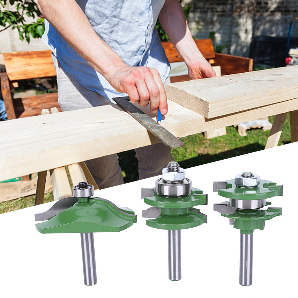 3Pcs 8-Shank Cutter Drill Set T Shape Wood Milling Cutter Adjustable Cabinet Bit Kit(3Pcs Door Panel ＋Knife )