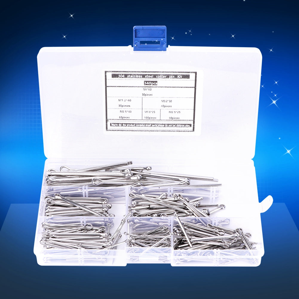 340Pcs Cotter Pin Assortment Set Kit 304 Stainless Steel Industrial Supplies Fastener