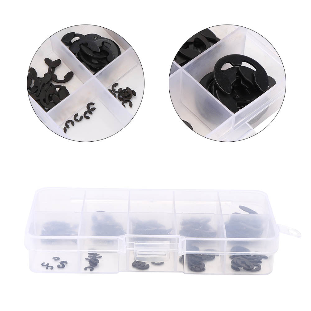 120Pcs EClip Snap Circlip Kit Open Retaining Ring Black Manganese Steel Boxed 1.510mm