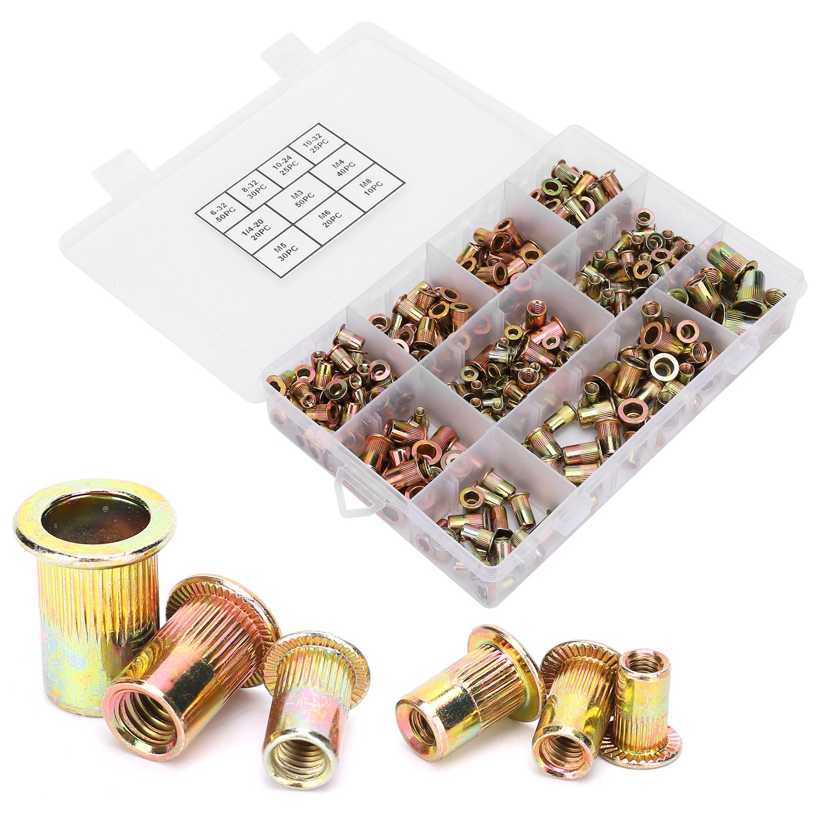 300Pcs Blind Riveting Nuts Set Color Plated Zinc Steel Vertical Grain Hardware Accessories