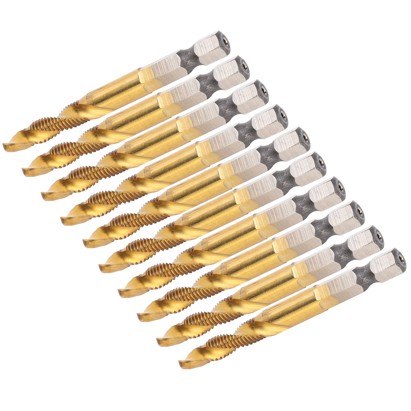 10Pcs Hex Shank Screw Tap M6‑Drill 5.0 Coated Composite Spiral Flute Tap Accessory