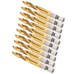 10Pcs Hex Shank Screw Tap M6‑Drill 5.0 Coated Composite Spiral Flute Tap Accessory