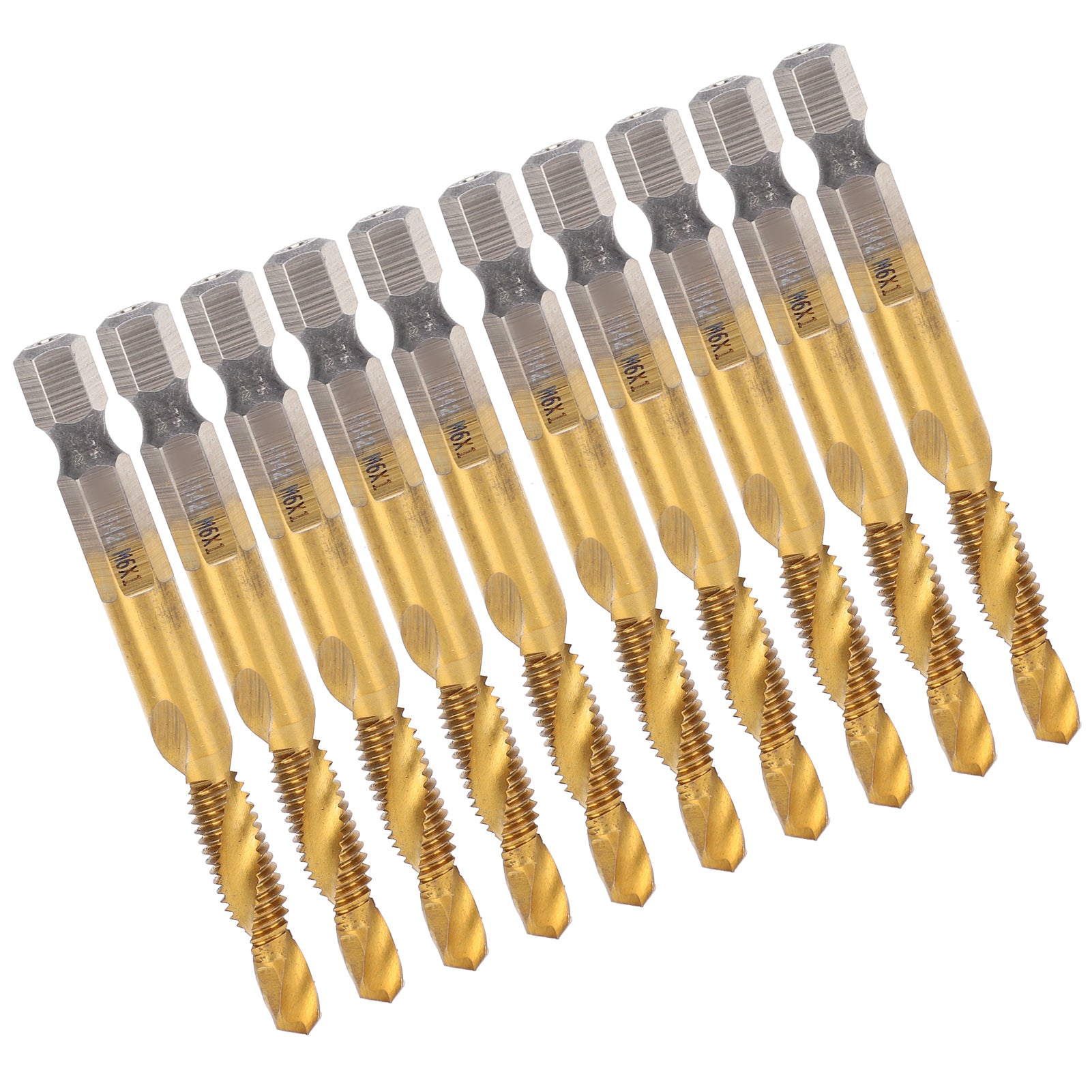 10Pcs Hex Shank Screw Tap M6‑Drill 5.0 Coated Composite Spiral Flute Tap Accessory