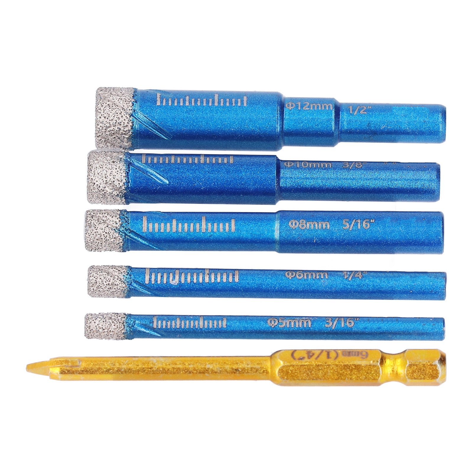 6PCS Brazed Dry Drill Bit Wear Resistant Vaccum Brazing Diamond Hole Saw Cutter for Ceramic Tile Marble