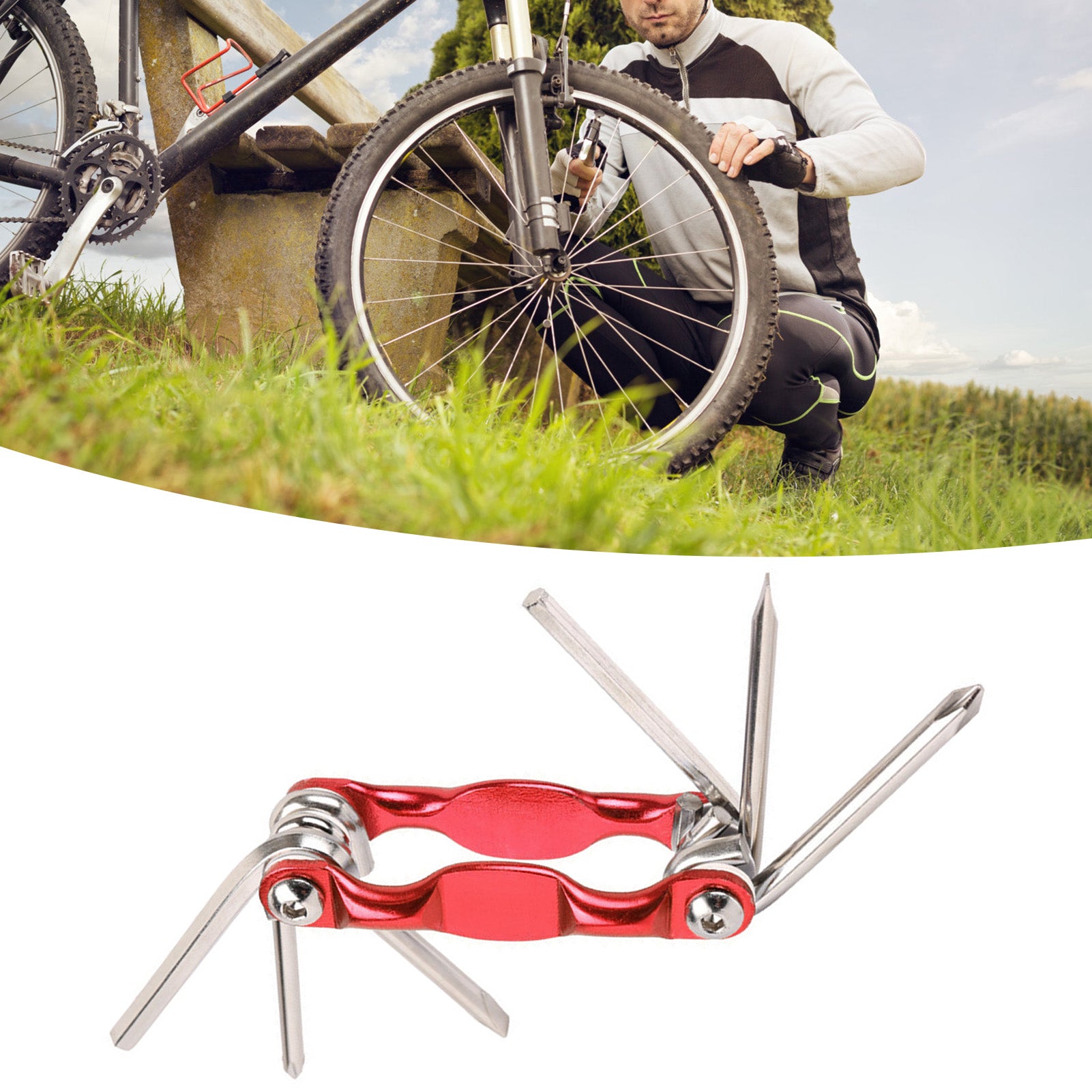 11 in 1 Bike Multitool Chain Breaker Hex Wrench Slot Cross Screwdriver Multi Function Bike Repair Tools Red