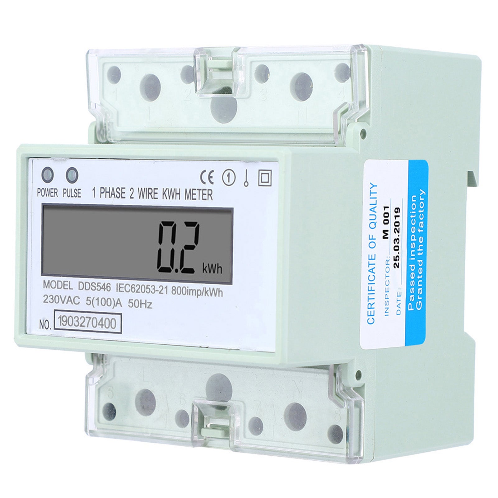 Single Phase 5-100A 230VAC Energy Meter DIN Rail Digital LCD Electric Power Consumption Meter