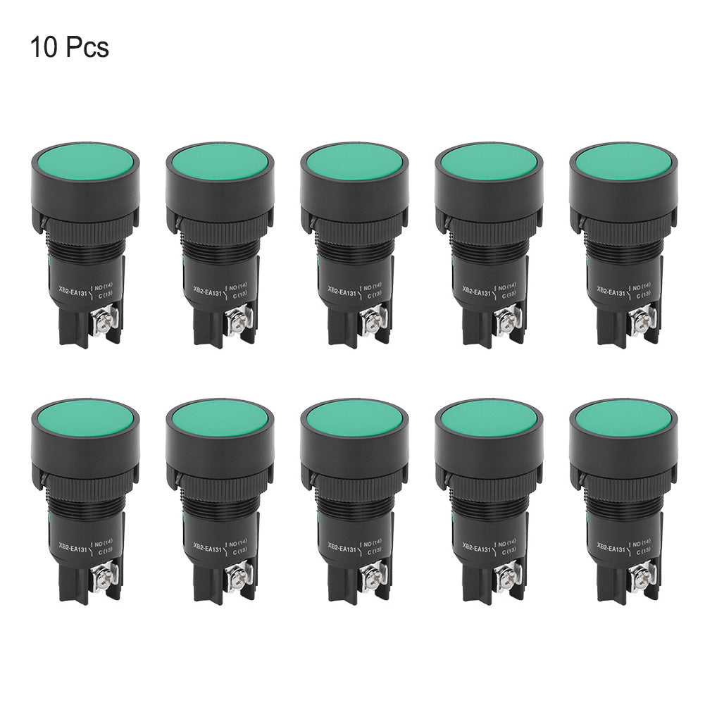10PCs Plastic XB2 Flat Head Reset Control Button Switch 22mm  for Switching CircuitGreen EA131