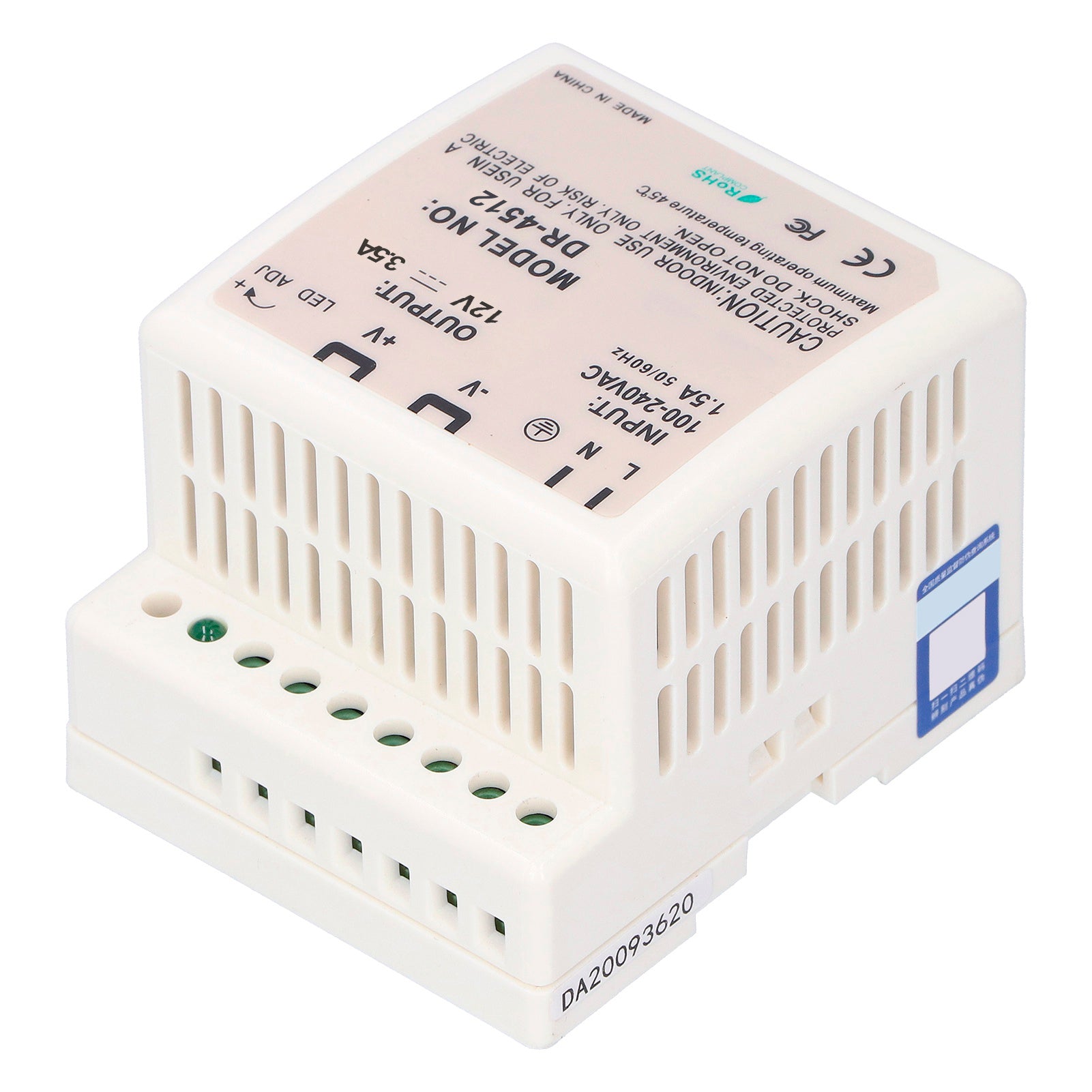 DIN Rail Power Supply LED Switching Adjustable Regulated for Electric Control CabinetDR‑45‑12