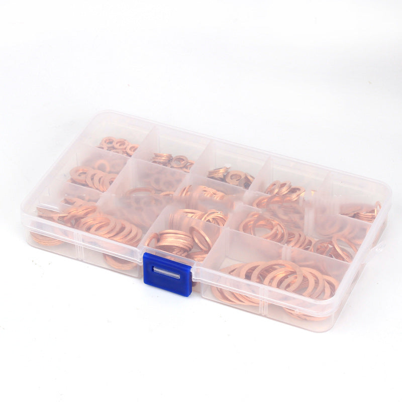 300PCS Flat Round Washers M5‑M20 Assortment Kit Copper Gasket Sealing Rings with Storage Box