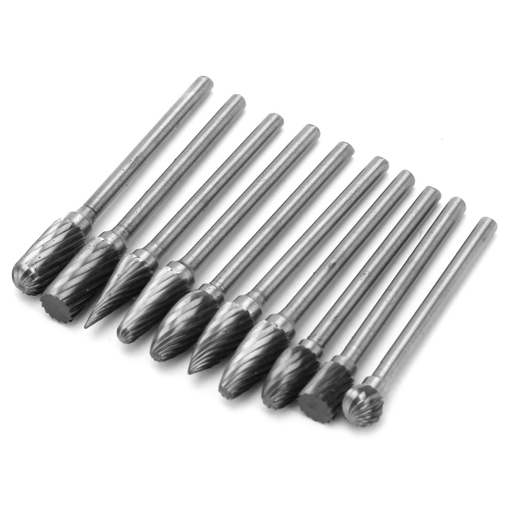10 Pieces Tungsten Carbide Single Cut Rotary Burr SET 1/8