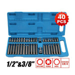 40 in 1 Spline& Hex& Torx Star Bit Socket Set 3/8 1/2''Diameter Long Short Reach Allen Key with Storage Box