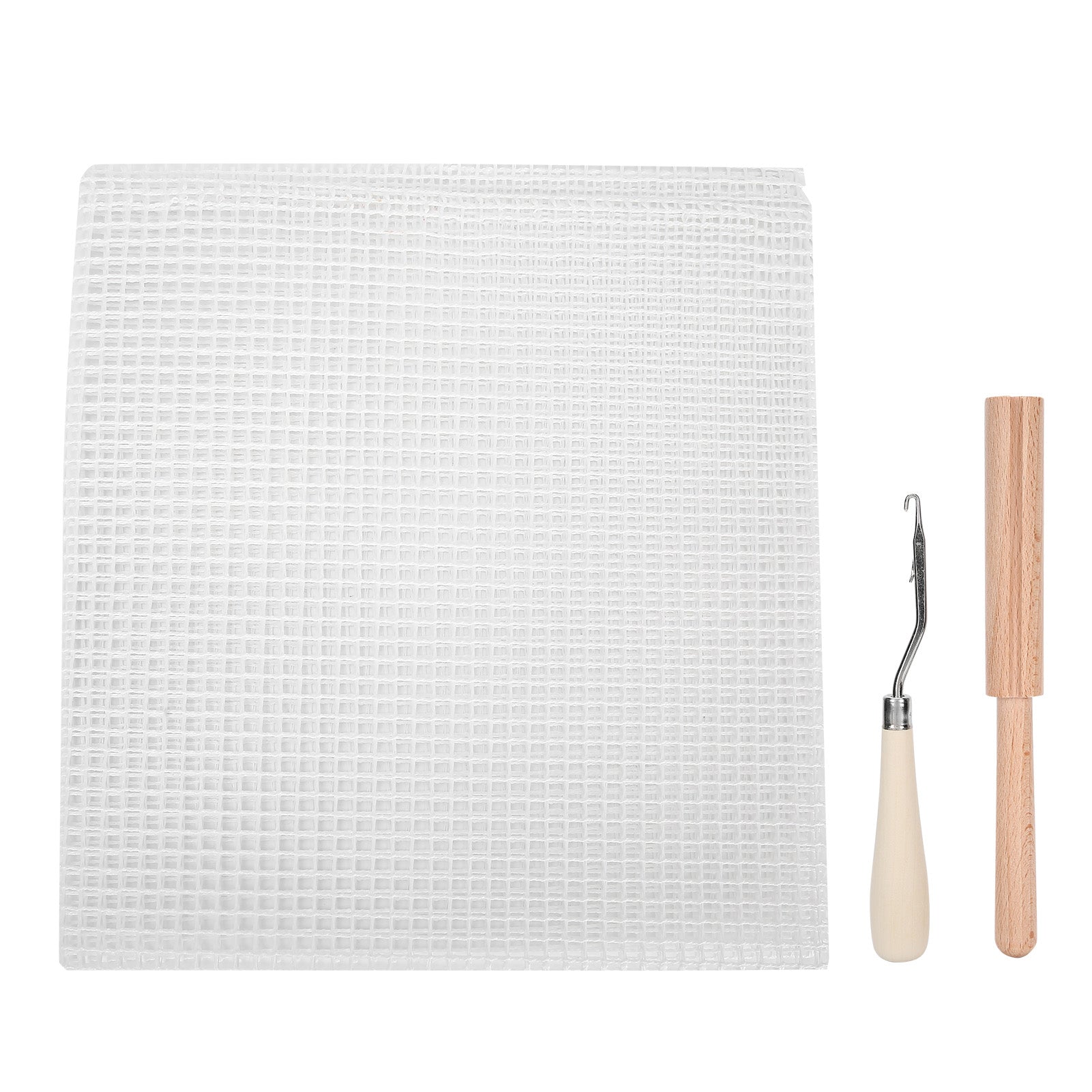 Mesh Fabric DIY HandMade Carpet Woven Grid Cloth Material 50x50cm Wooden Handle Crochet