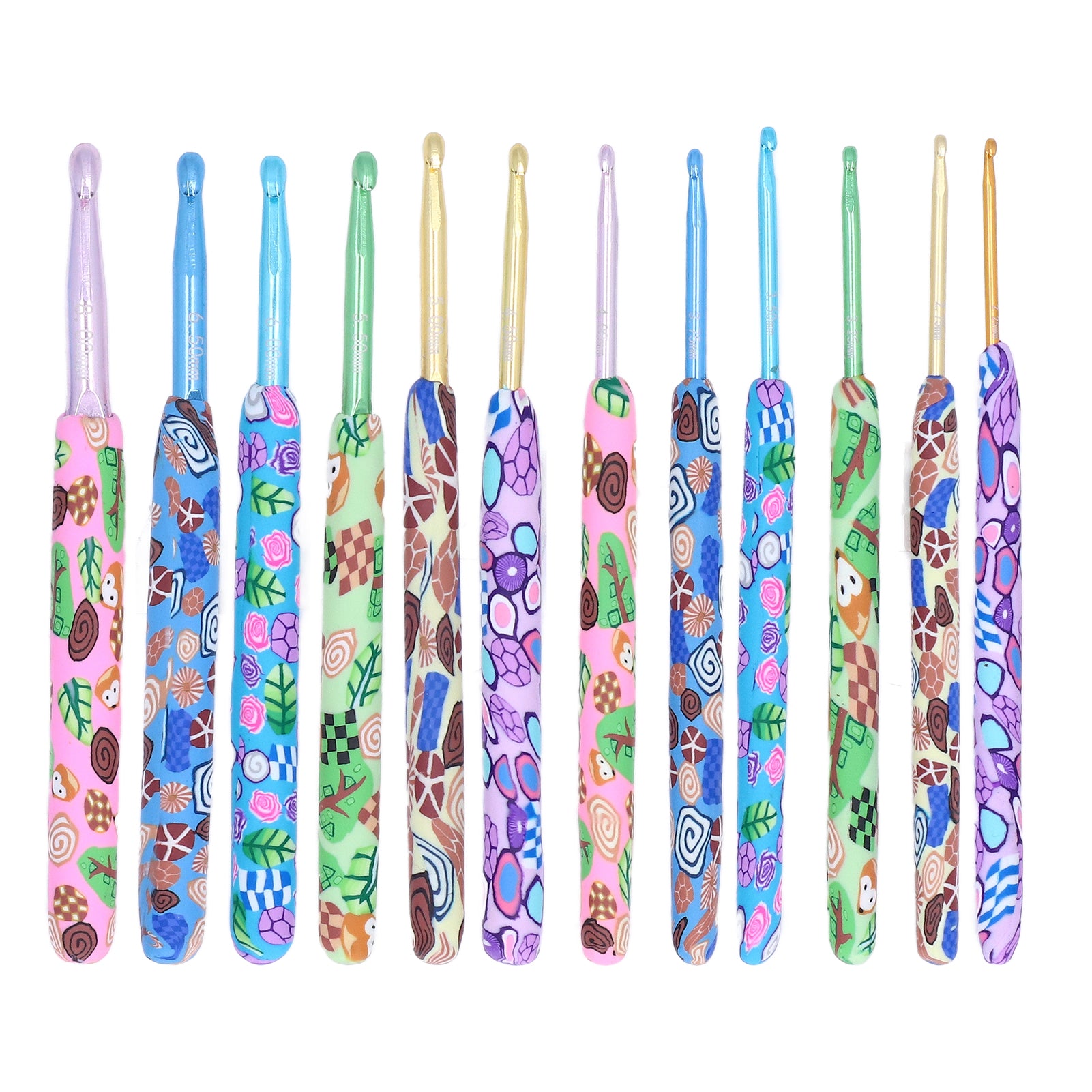 12Pcs Crochet Hooks Ergonomic Soft Handle Aluminum Crochet Needle Kit for Beginners for Crochet Accessories12 Animal Pattern OPP Bag