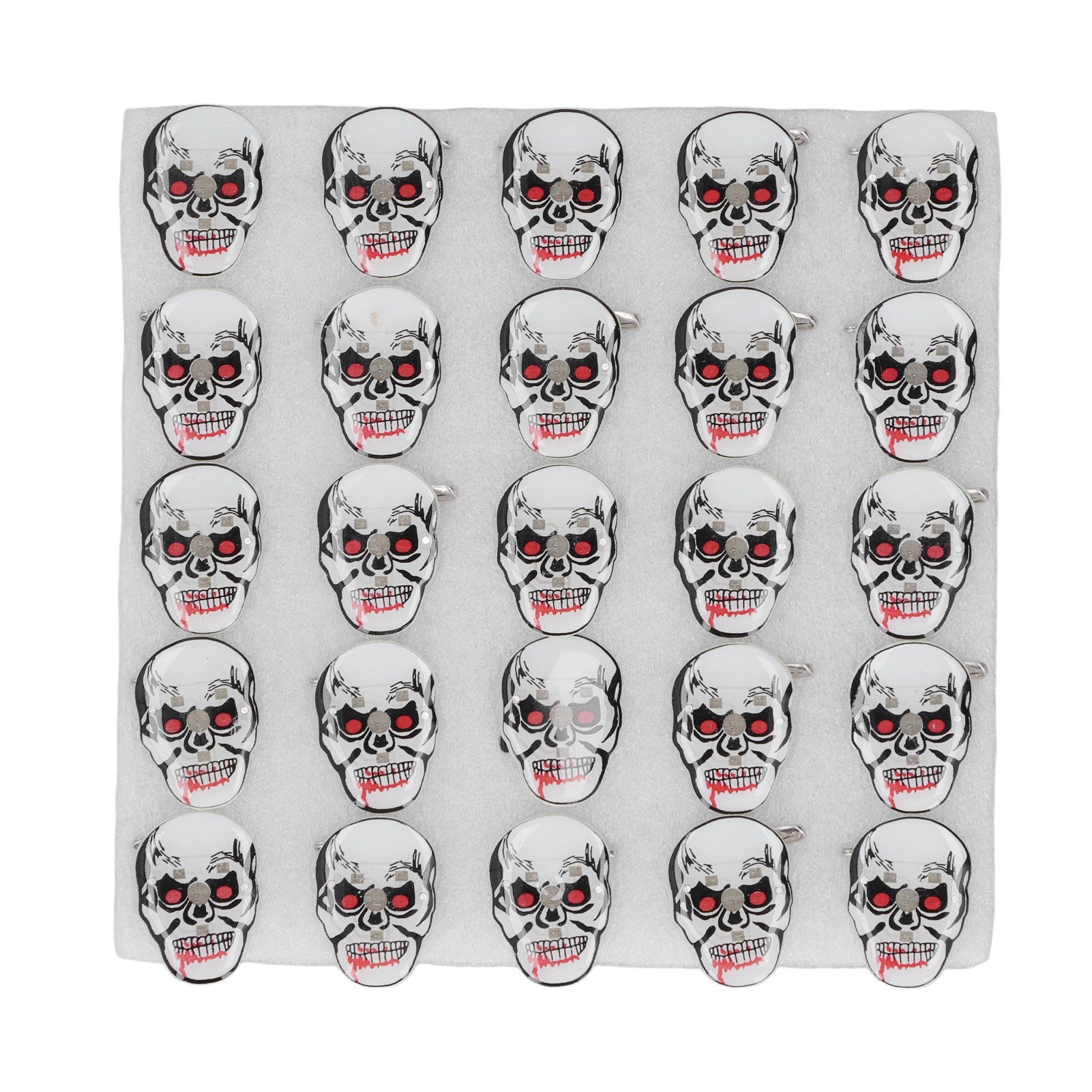 25 Pcs Halloween Flashing Brooch Pins High Strength Plastic Skull Head LED Glowing Brooches for Carnival Party
