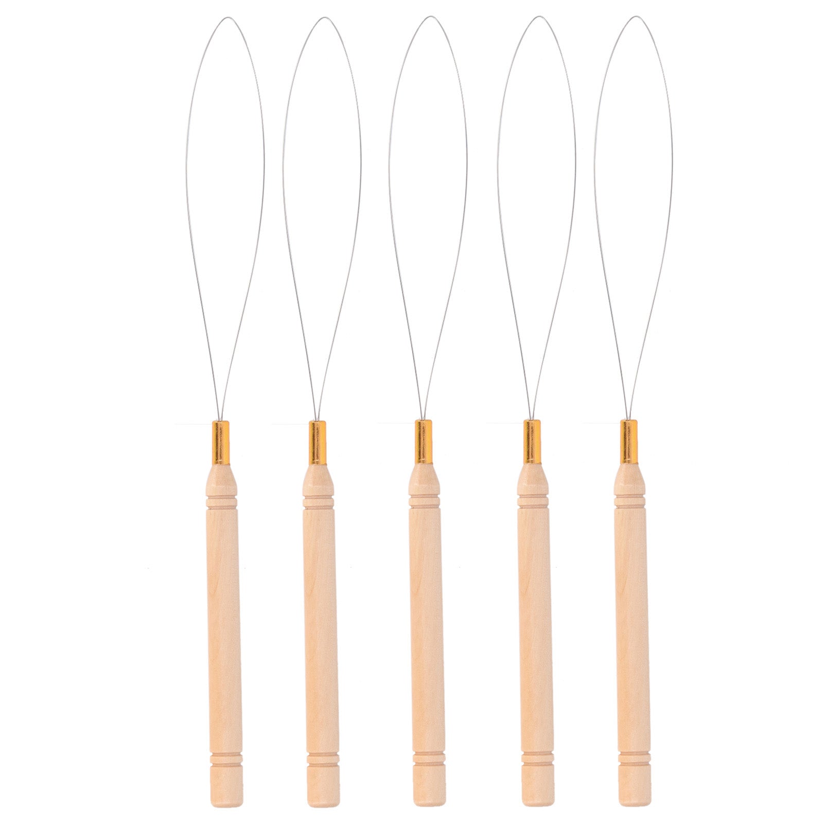 5PCS Hair Extension Loop Needle Kit Anti Slip Beech Handle Pulling Hook Needle for Tufting