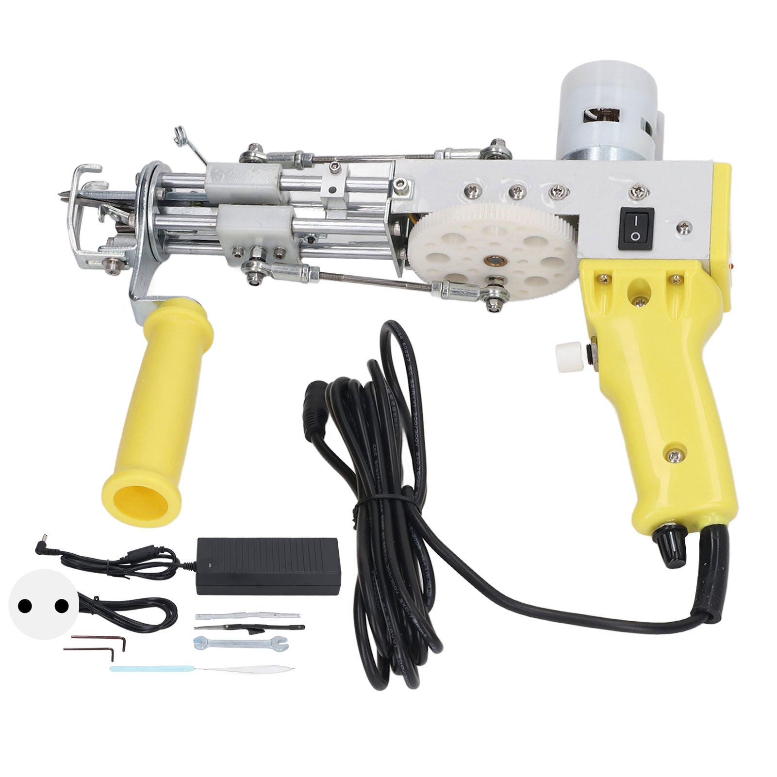 Carpet Tufting Tool Yellow Handheld Dual Use High Speed Multi Protection Carpet Weaving Machine for Rug DIY 100‑240V EU Plug