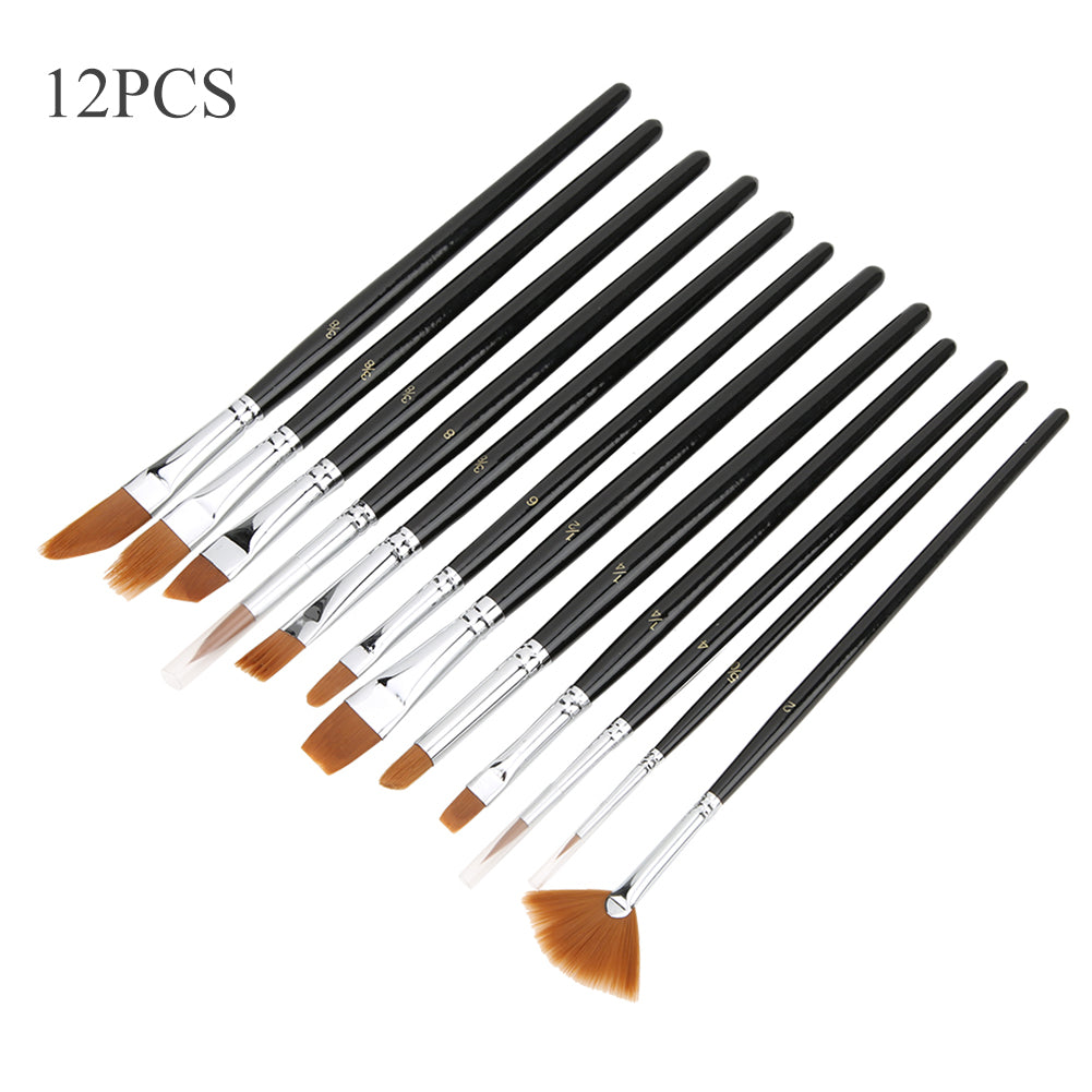 12PCS Black Rod Nylon Watercolor Acrylic Painting Set Watercolor Brush for Art Supplies
