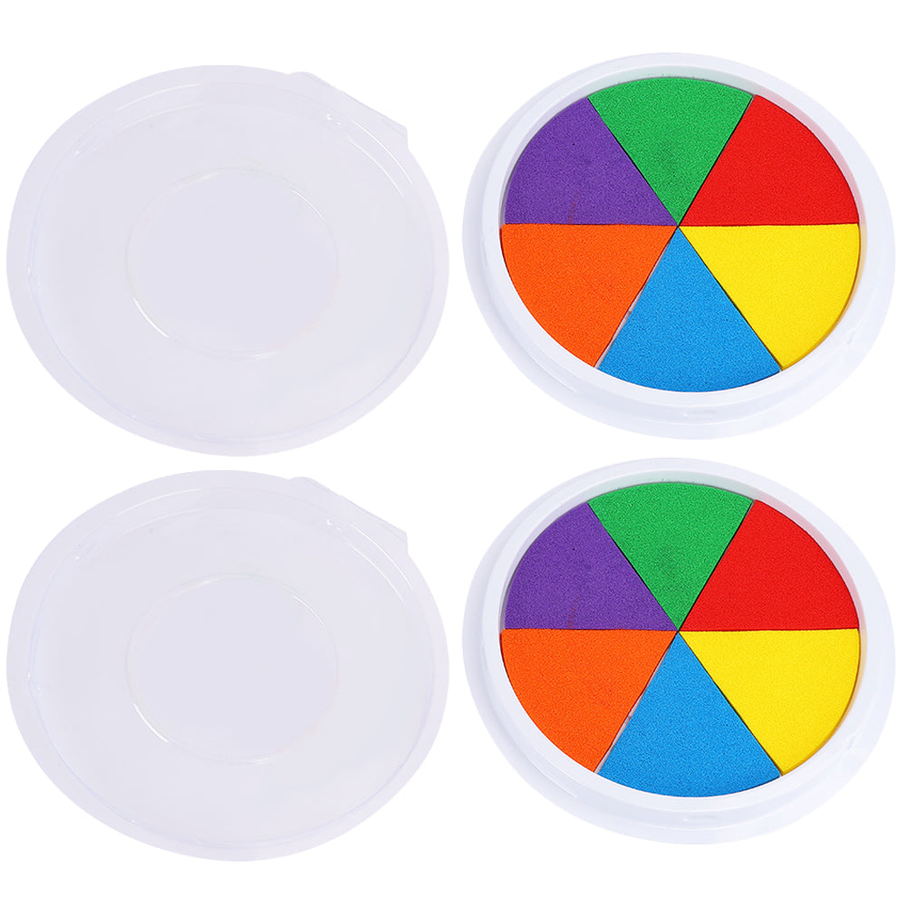 2Pcs Children Colored Inkpad Washable Rainbow Nontoxic Fingers Printing Pigment Stamp