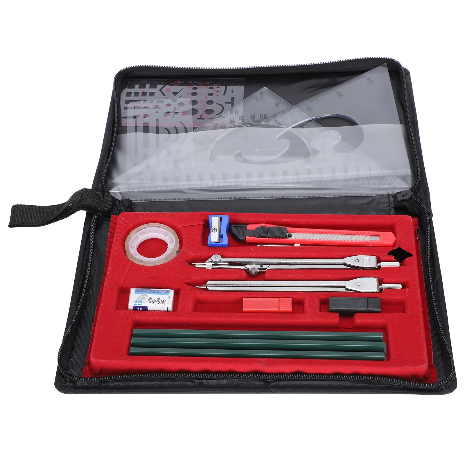 17Pcs Geometry Set Student Supplies Drawing Compass Pencil Rulers Eraser Drawing Kit