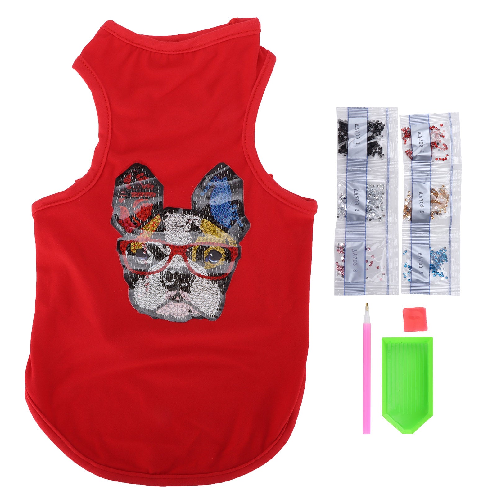 Dog Shirt Adorable Bulldog Pattern Puppy Sweatshirt Rhinestone Painted Pet Vest for Doggie WearingRed M