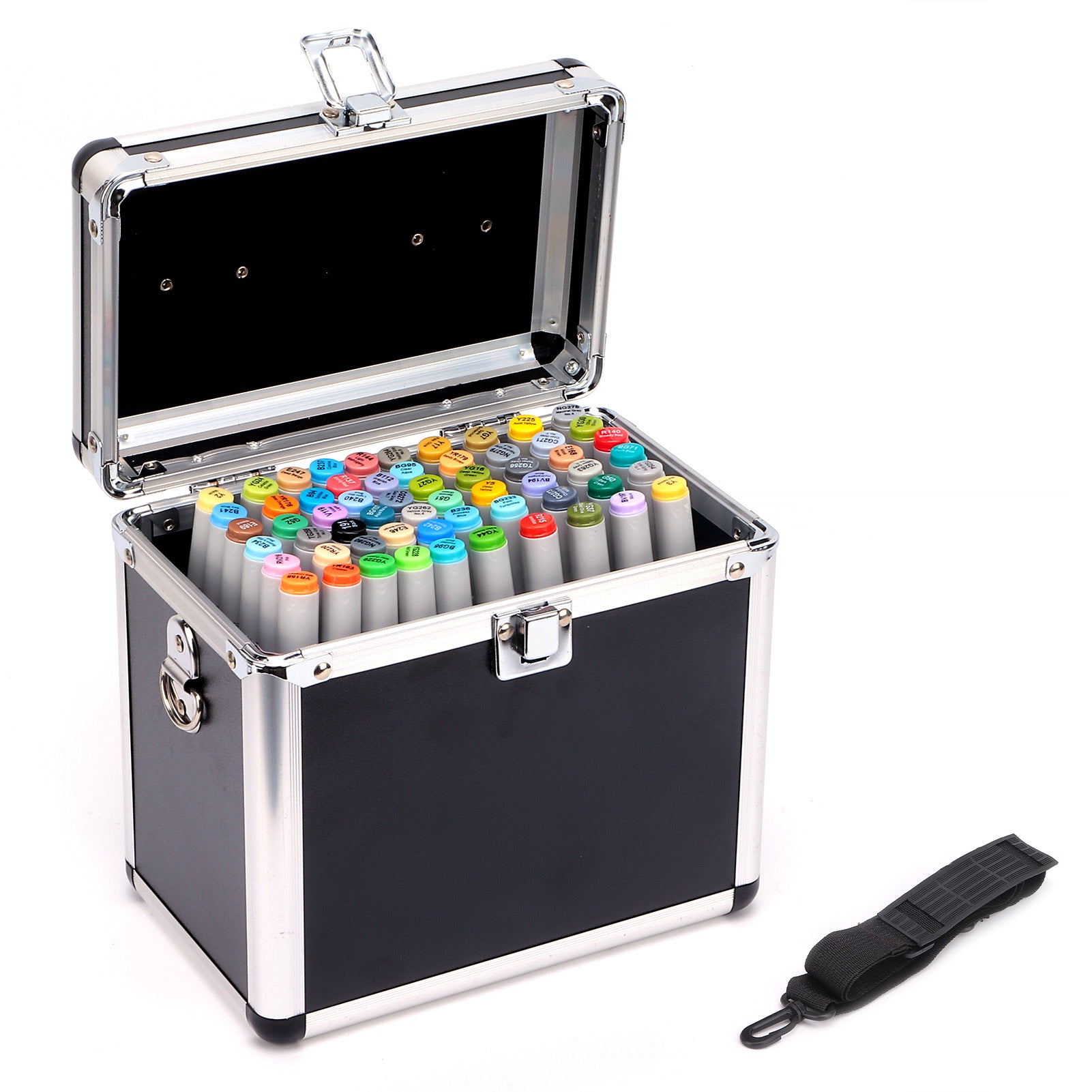 Marker DoubleHeaded 60Color Drawing Pen Set in Aluminum Box with Base for HandPainting Sketching Coloring