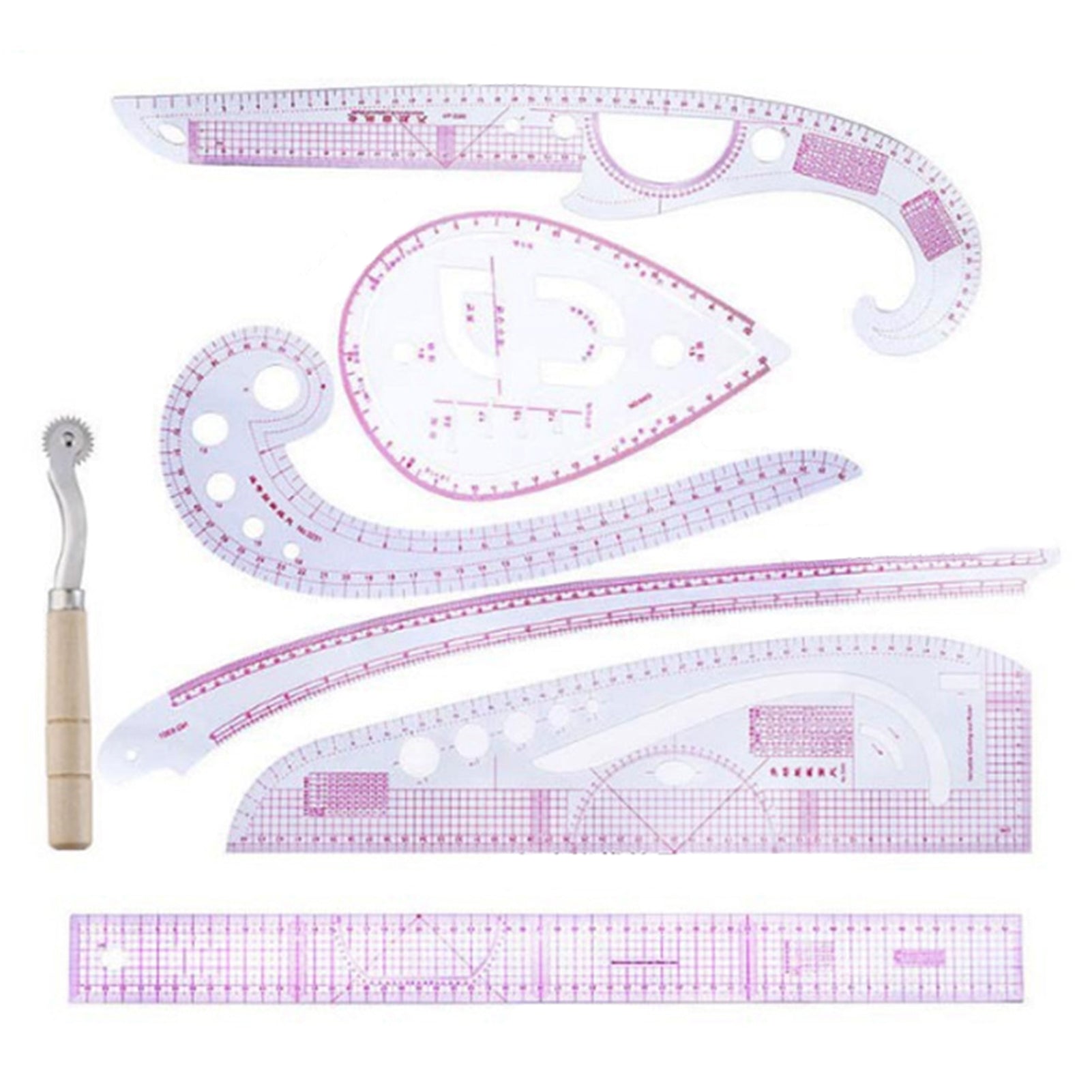 7pcs Curve Ruler Set High Transparency Accurate Scale Flexibility Sewing Ruler Set for Clothing Drawing