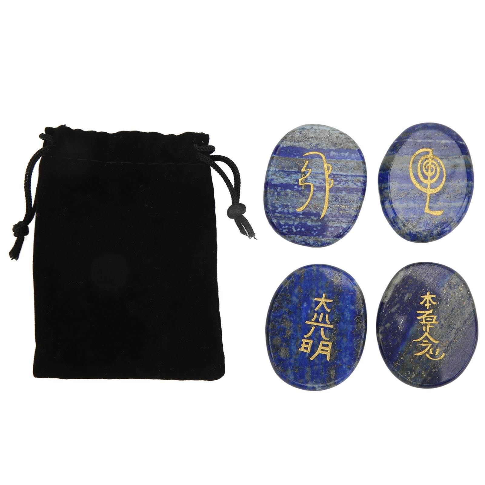 4Pcs Reiki Symbols Stones Smoother Surfaces Engraved Reiki Stones for Home Decoration Meditation Ornament Gift Lazurite