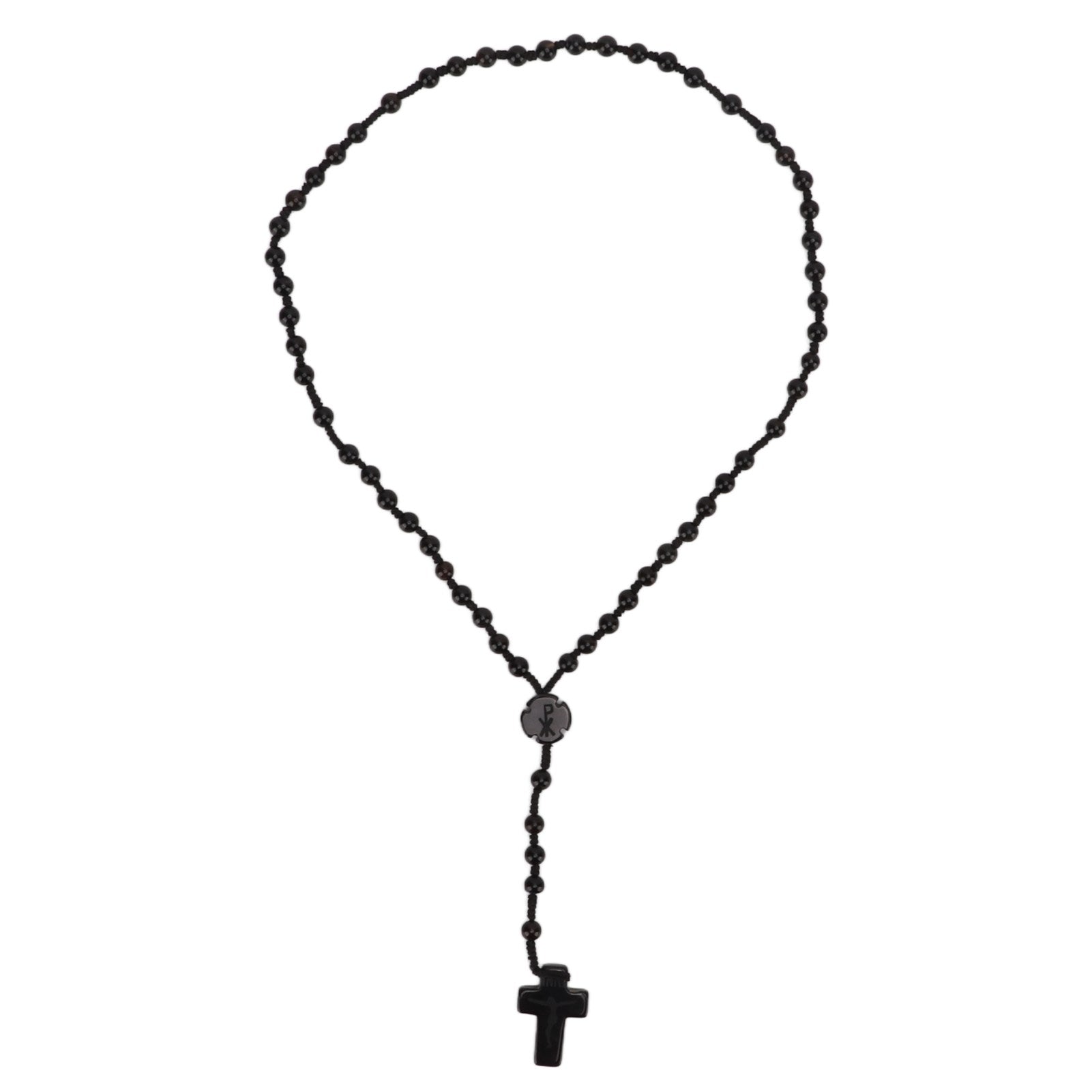 Black Rosary Necklace Fine Polishing High Gloss Crossing INRI Pendant Beaded Necklace for Daily Collocation Gifts