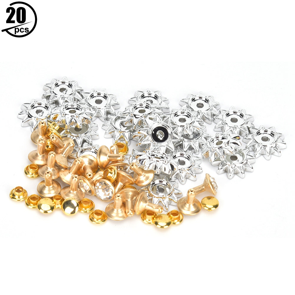 20 Sets Sunflower Shaped Rivets Kit Clothes Bags DIY Decoration Glass Diamond RivetsWhite Glass Diamond