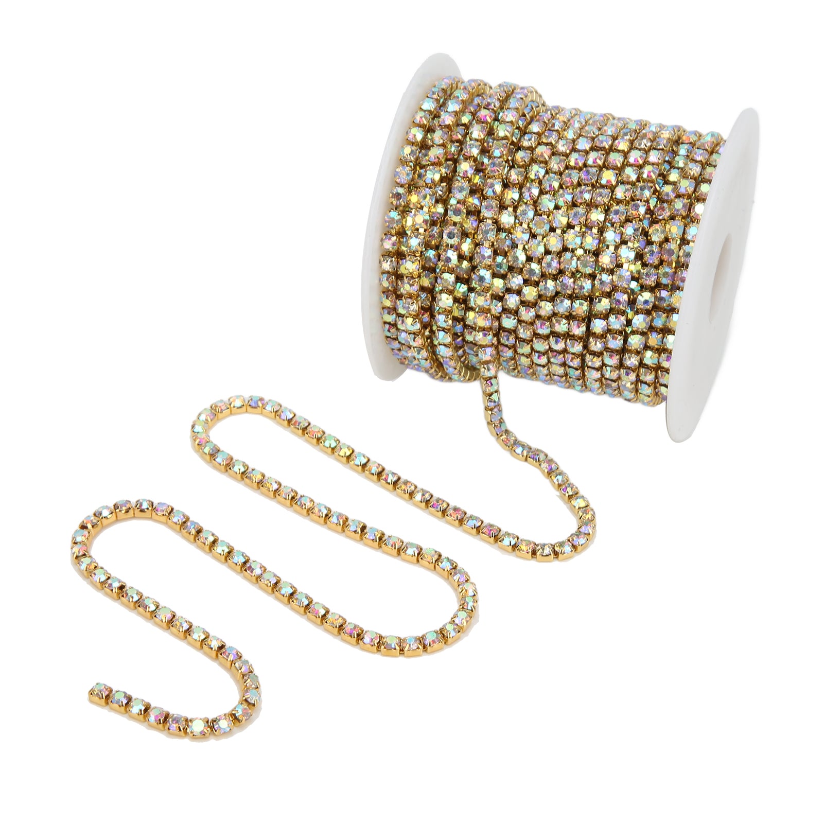 Rhinestone Trim Colorful Glittering 10 Meters Rhinestone Trim for Household DIY Craft Clothes Decoration GiftGold Back AB Color 3mm