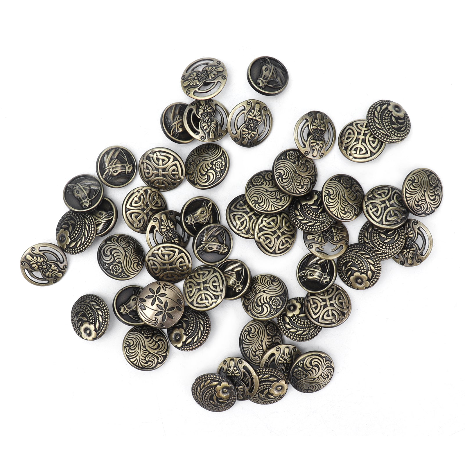 50Pcs Button Alloy Decorative Pattern Circular Retro Bronze Clothing Accessories for DIY Products