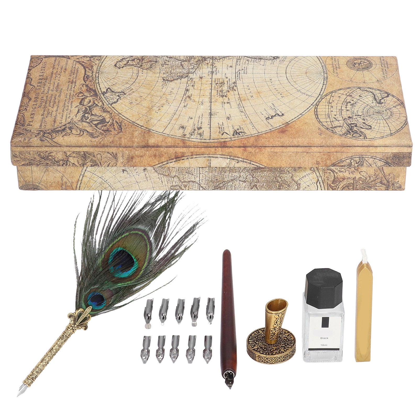 Feather Pen Exquisite Pattern Quaint Texture Comfortable Grip Stainless Steel Nib Caligraphy PenSP275035P Double Peacock