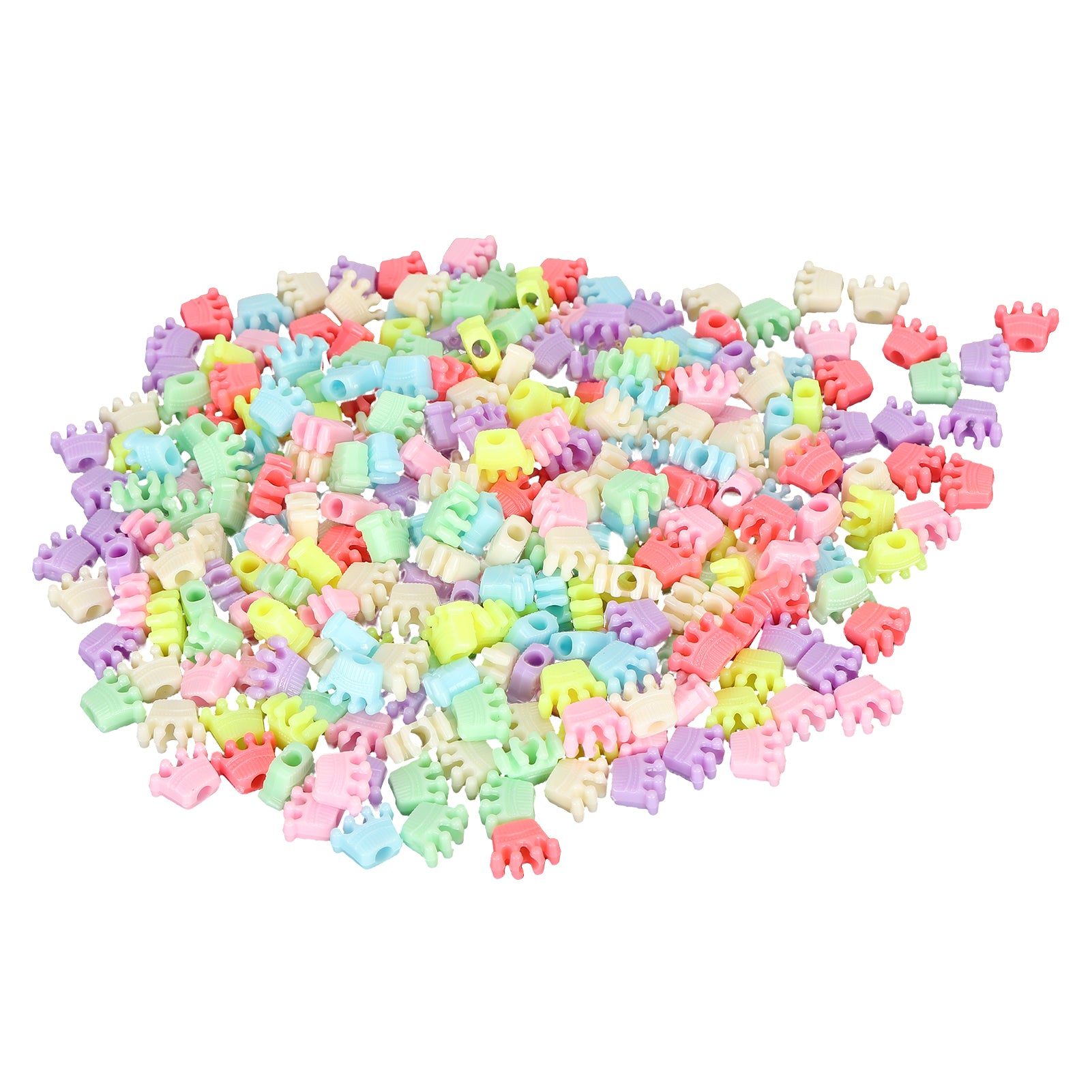 300Pcs Crown Beads Plastic Colorful Perforated Pendant Decoration Jewelry Making Supplies