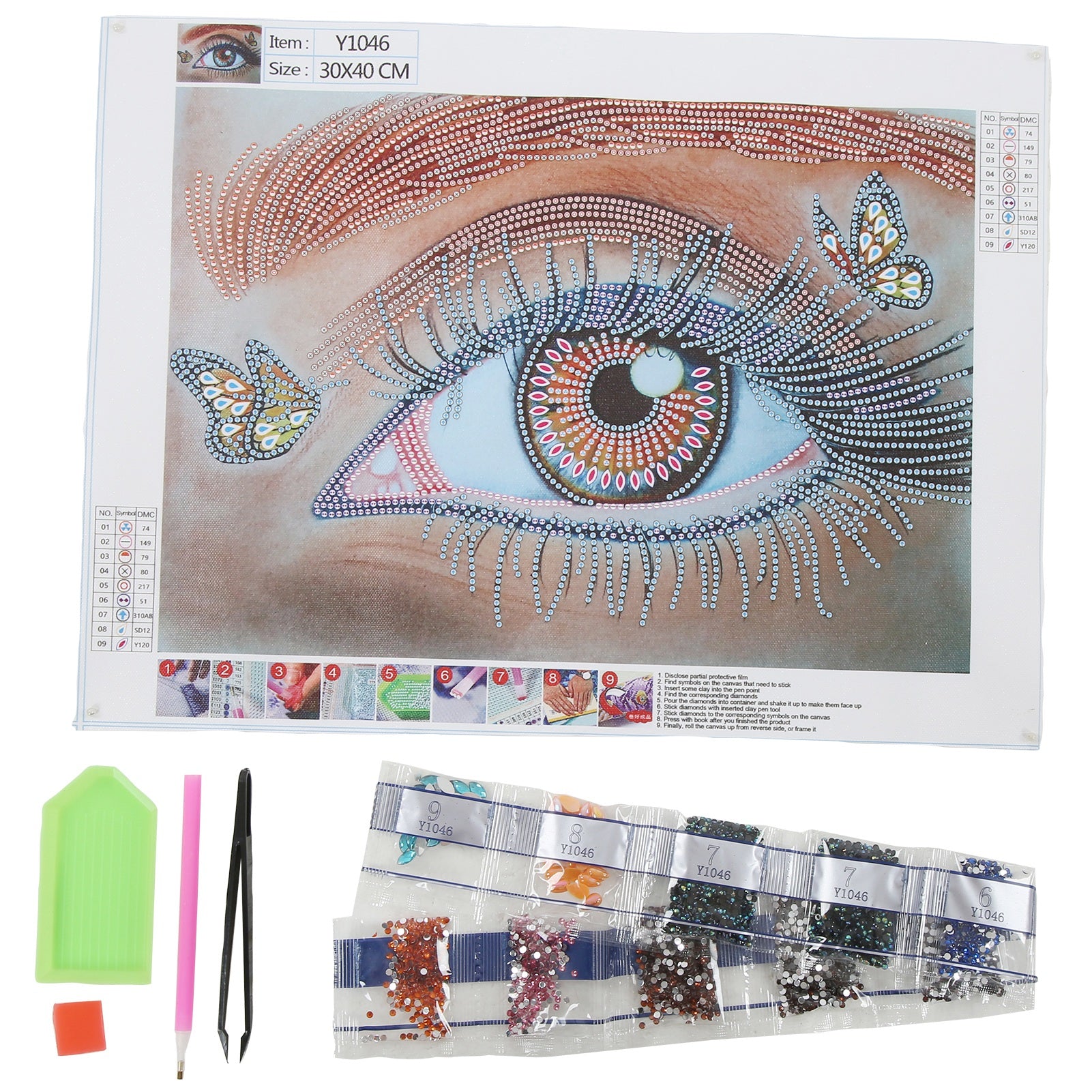 Rhinestone Painting Color Eye Pattern DIY HandMade Home Wall Decoration Picture 30x40cm