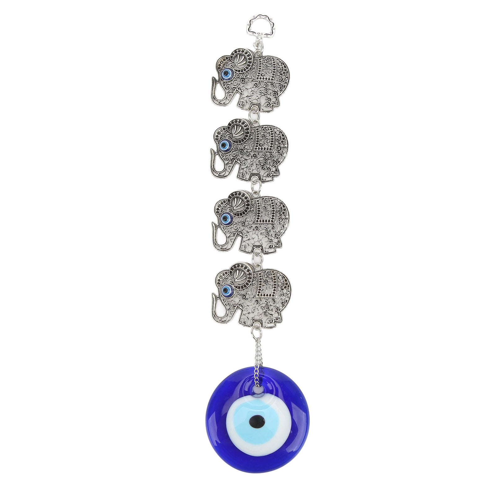 Blue Eye Ornament 4 Hollow Alloy Elephants Good Luck Evil Eye Hanging Decor Suspension Alloys Glass Hanging Evil Eye for Home