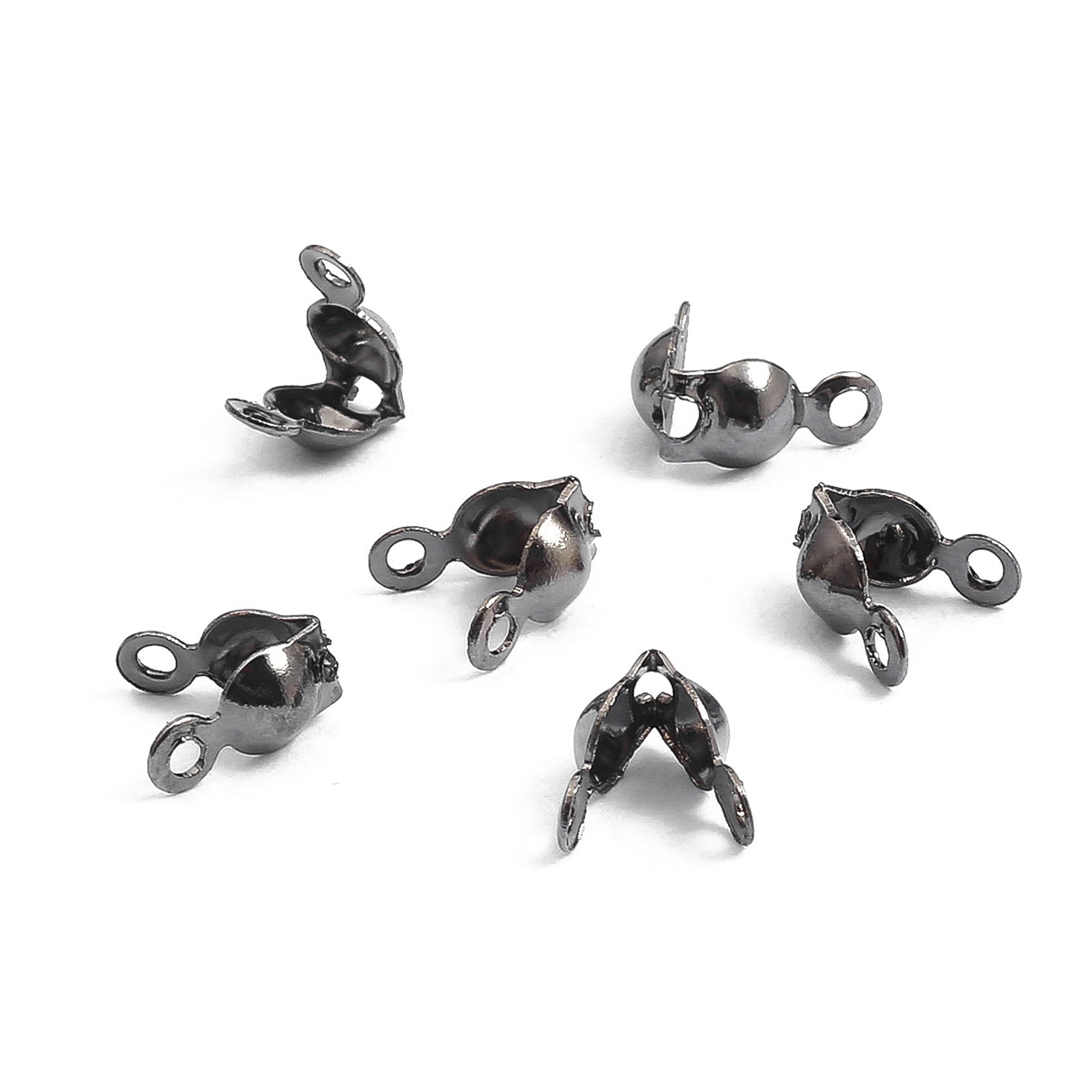 100pcs Beads Tips Knot Covers Fashion Metal Hand Made Clamshells Crimp Bead Tips Knot Covers DIY Jewelry Accessories Ruthenium Black