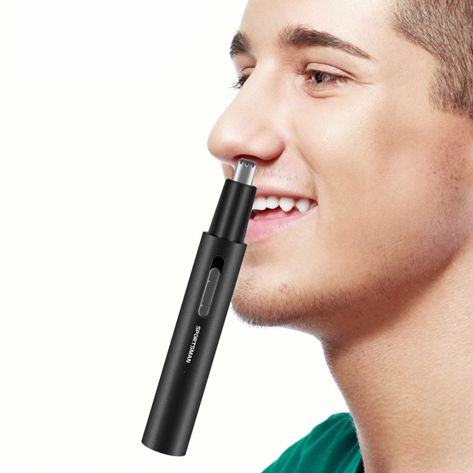 Electric Nose Hair Trimmer Aluminum Tube Body Arched Cutter Head USB Rechargeable with Sideburn Trimmer