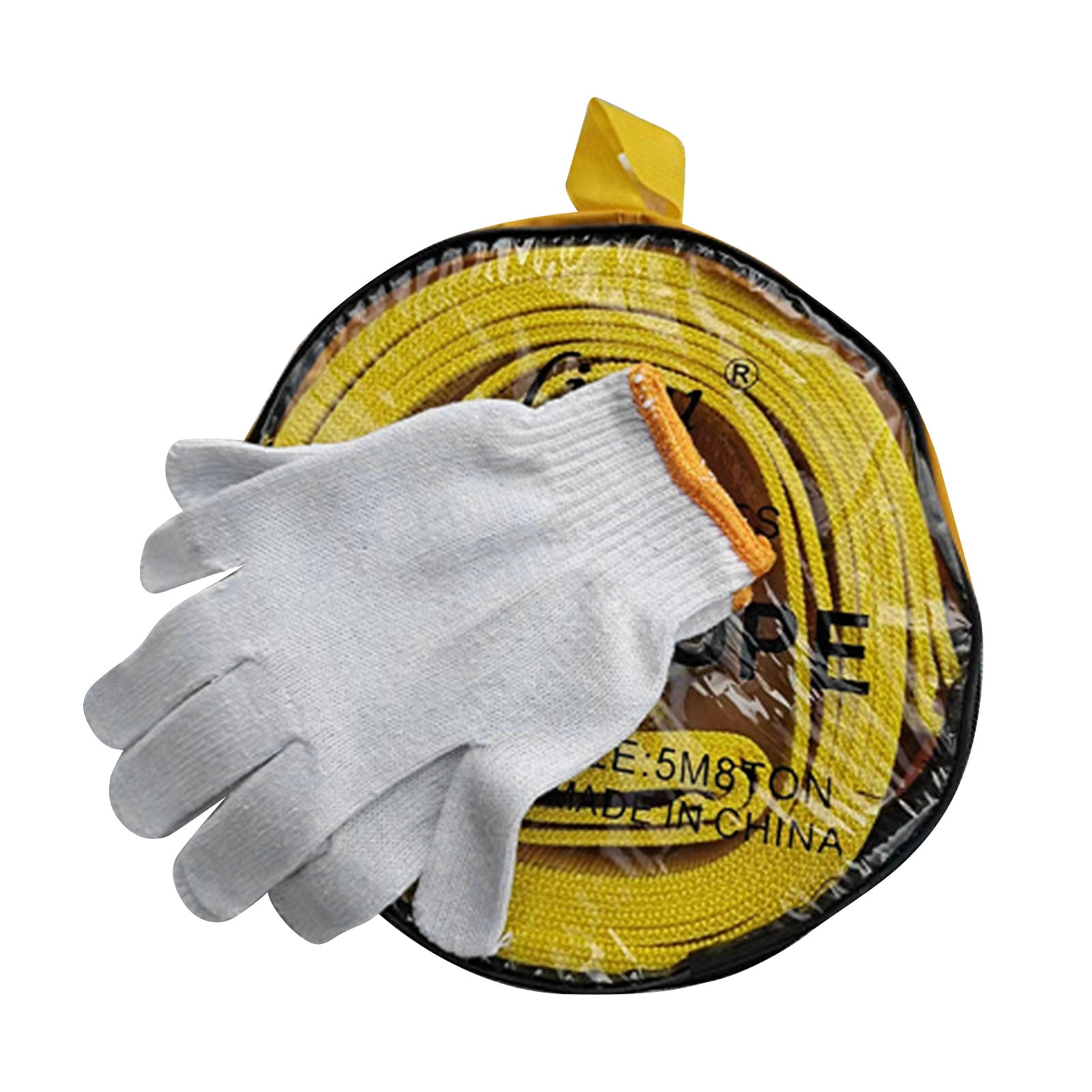 Car Towing Rope 5meters 8T Load Bearing Polyester Material Heavy Duty Tow Strap with Hooks for Emergency Yellow and Gloves