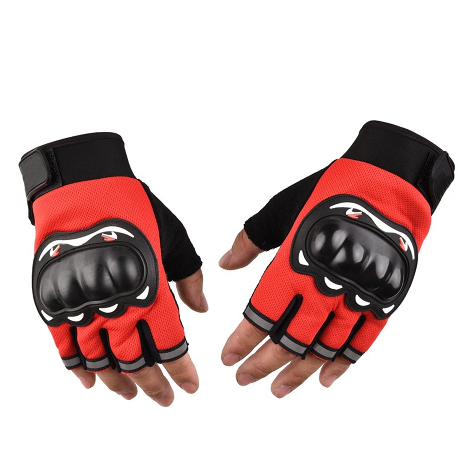 Motorcycle Gloves Touchscreen Hard Knuckle Powersports Racing Gloves for Mountaineering Cycling Aerobics Half Finger Red Glove