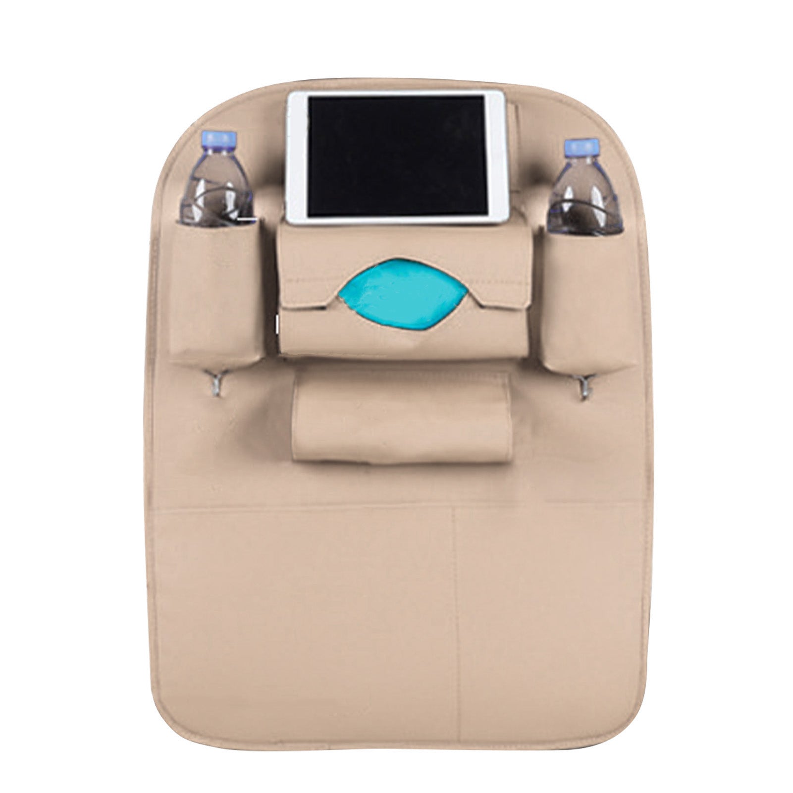 Car Chair Back Bag Multi Pockets Space Saving Protective PU Leather Seat Back Organizer for Water Cup Book Tissue Beige (Normal Version)