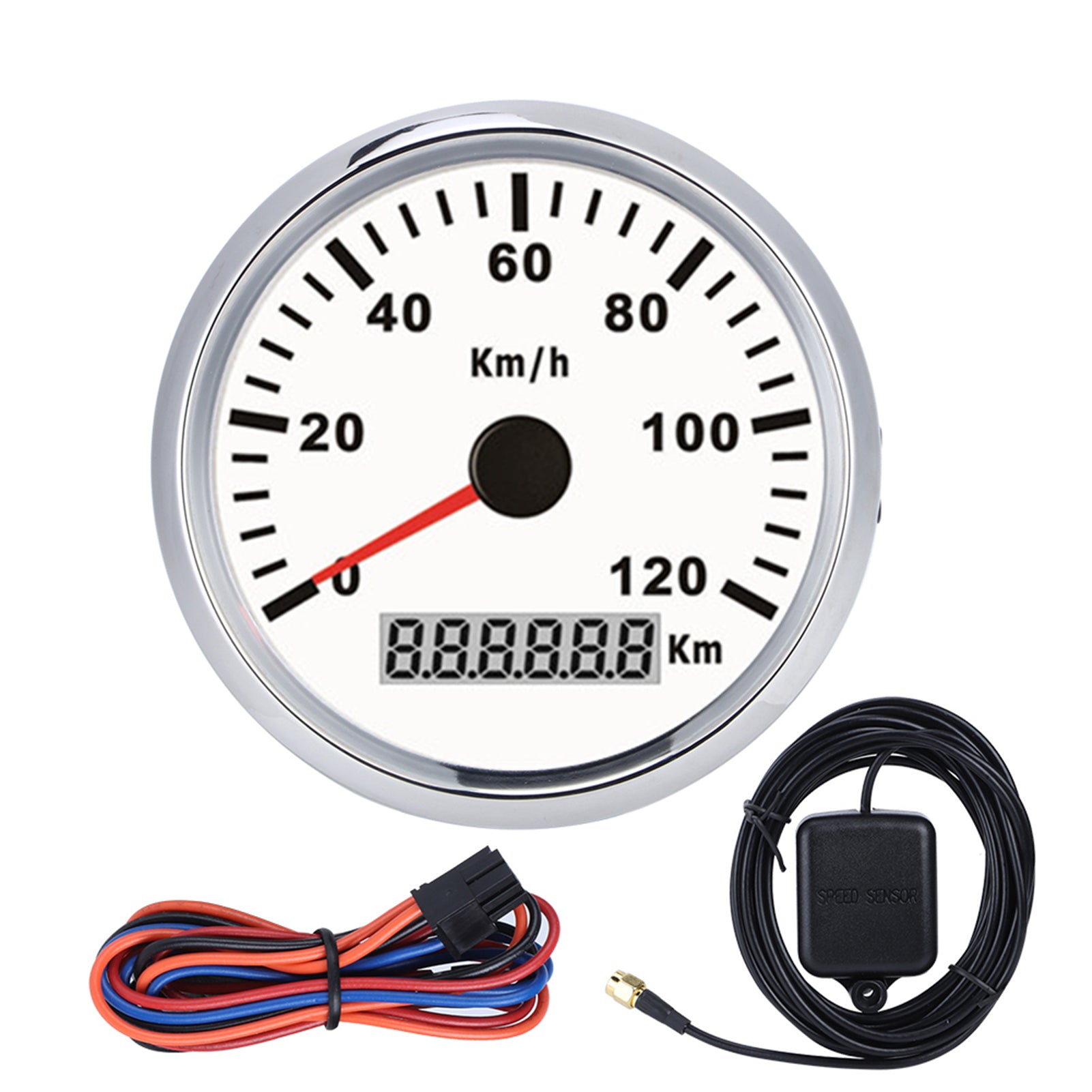 85mm / 3.3in Universal GPS Speedometer Waterproof Anti Fog Meter 0-120km h for Car Truck  Boat Motor(Silver Frame White Dial )