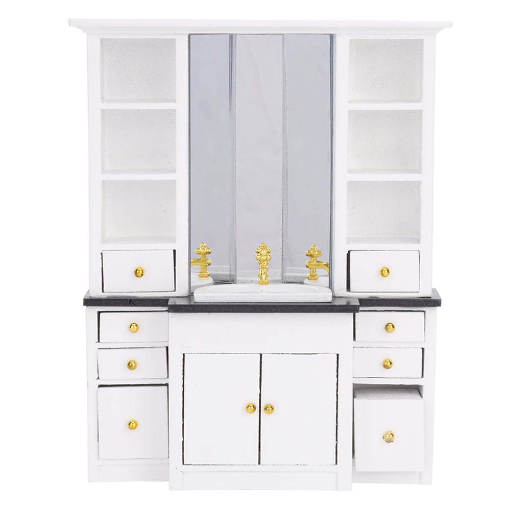 1/12 Dollhouse Mini Basin Cabinet Miniature Furniture for Bathroom Kitchen DecorationWhite