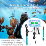 3-in-1 PH/Salinity/TEMP Water Quality Monitor Multi-functional pH & Salinity Monitor Temperature Meter Dual LCD Display with Green Backlight
