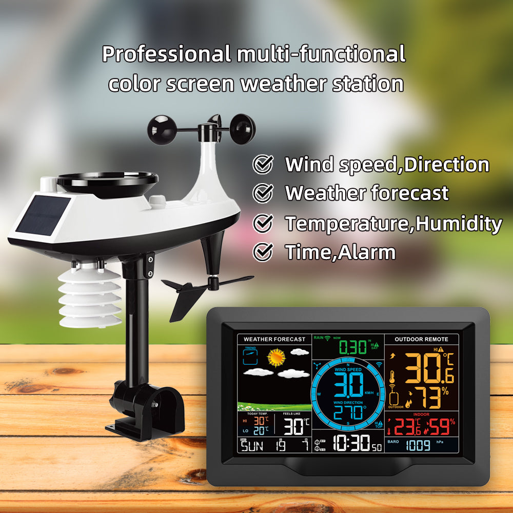 FJ3390A Multifunctional Professional Weather Station Temperature, Humidity, Wind Speed and Rainfall Detection Weather Forecast Clock