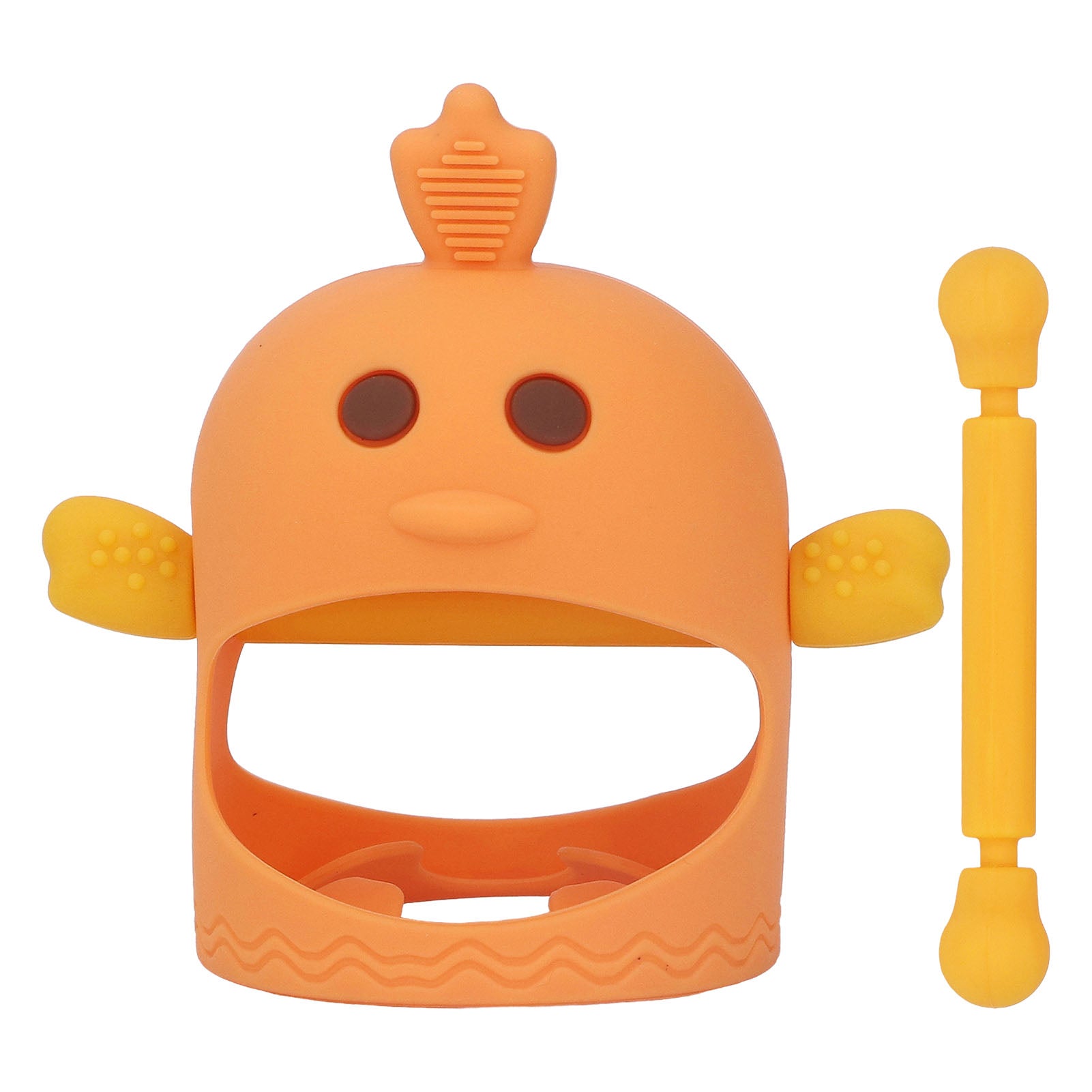 Hand Pacifier Silicone Cute Chick Shape Baby Teether Soothing Pacifier with 2 Teether Stems for Daytime and Nighttime Orange
