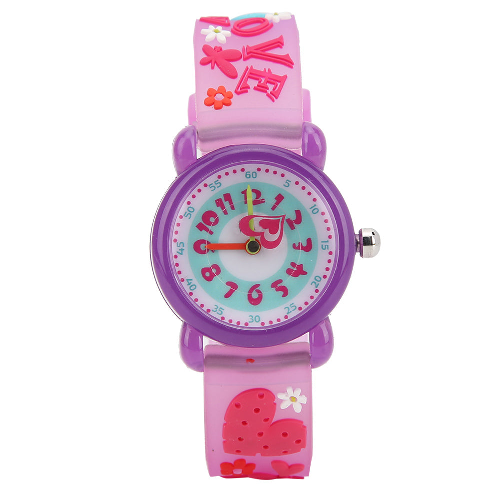 Children Cartoon Wrist Watch PVC Strap Waterproof Quartz Watch for Boys GirlsPurple
